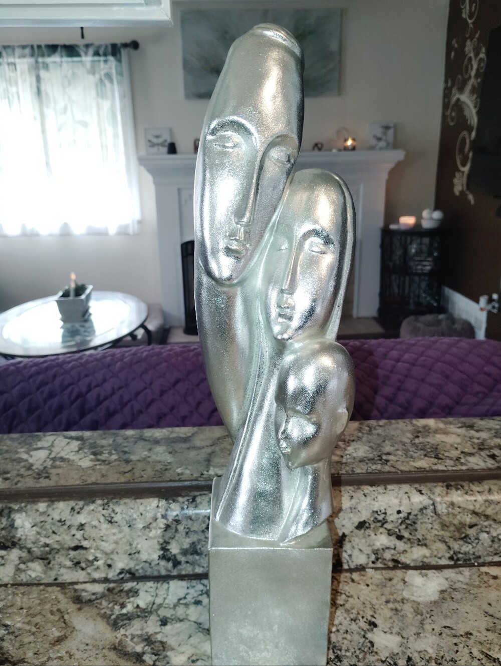 Silver Abstract Family Sculpture - Home Art Family Of Three Mom Dad Boy